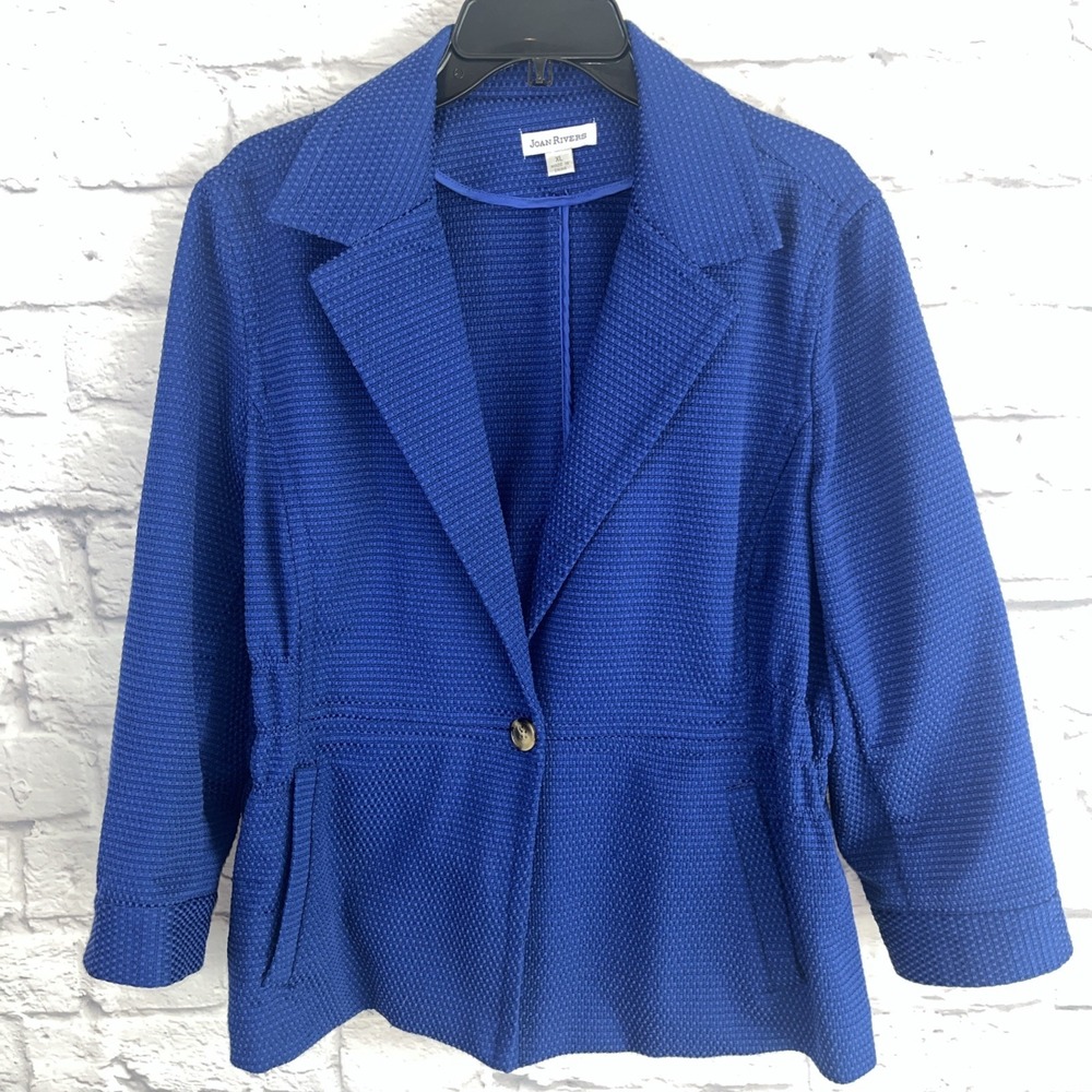Joan Rivers Contemporary Chic Textured Royal Blue 3/4 Sleeves   Blazer Size XL